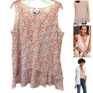 CAbi Bella Floral Tiered Tank Top Sz M Chiffon Romantic Ditsy Floral